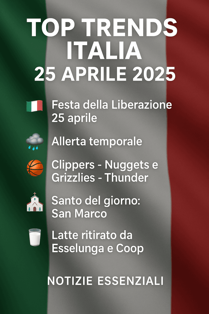 Top Trends Italia 25 Aprile 2025 – Notizie Essenziali di oggi 1 Top Trends Italia 25 Aprile 2025