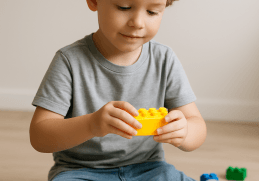 Bambino che gioca con costruzioni colorate, simbolo di speranza per il trattamento dell'autismo