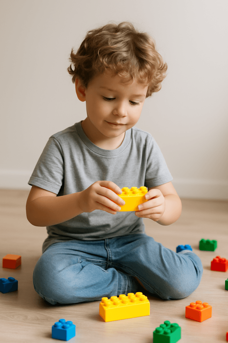 Trattamento rivoluzionario per l’autismo: il brevetto USA che dà speranza 1 Bambino che gioca con costruzioni colorate, simbolo di speranza per il trattamento dell'autismo