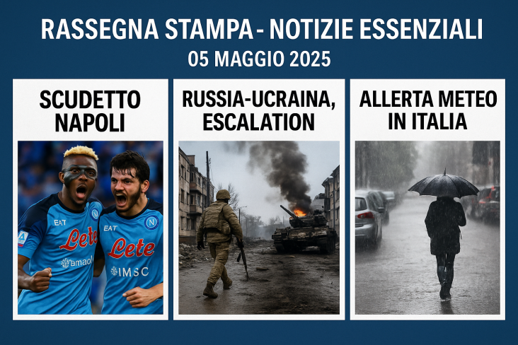 05 maggio 2025 – Rassegna Stampa – Notizie Essenziali 1 Rassegna stampa 05 maggio 2025: notizie su Napoli, guerra Russia-Ucraina, allerta meteo