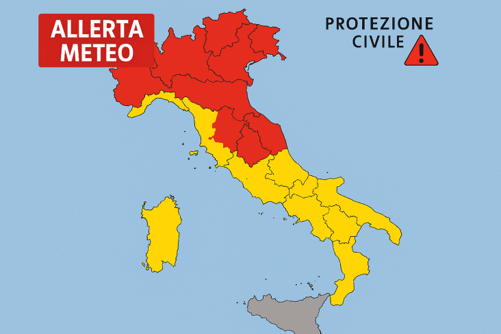 Allerta meteo 5 maggio: piogge e temporali su mezza Italia 1 Mappa delle allerte meteo in Italia con zone in giallo e rosso per lunedì 5 maggio 2025