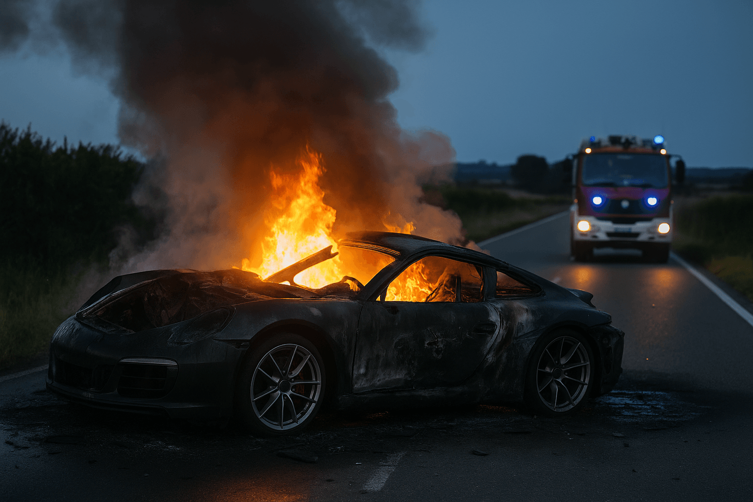 incidente auto a Brindisi, Porsche ribaltata e in fiamme