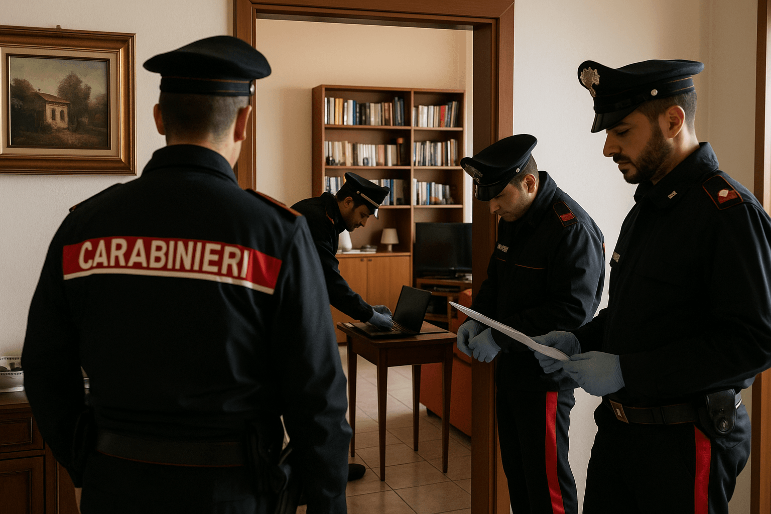 Carabinieri durante una perquisizione sul caso del delitto di Garlasco