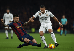 Contrasto tra giocatori di Real Madrid e Barcellona durante El Clásico 11 maggio 2025