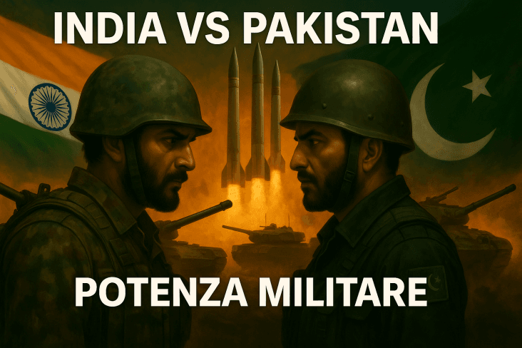 Tensione India Pakistan: il conflitto nucleare è più vicino? 1 Soldati indiano e pakistano si fronteggiano con missili e carri armati sullo sfondo