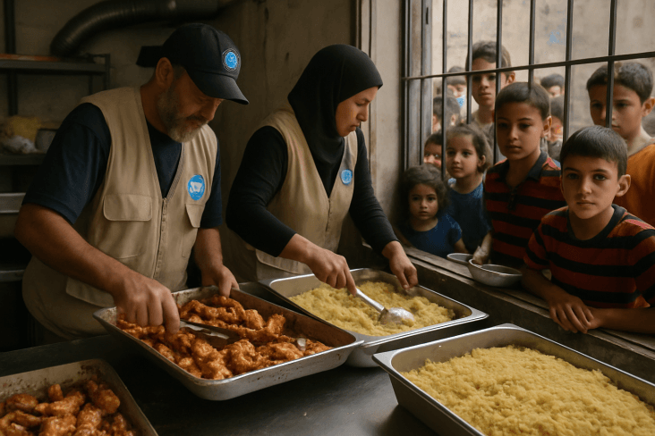 Volontari World Central Kitchen servono pasti a bambini palestinesi a Gaza