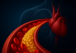 Illustrazione medica realistica che mostra un’arteria con accumulo di colesterolo LDL diretta verso il cuore, simbolo del rischio cardiovascolare e dell’importanza della prevenzione.