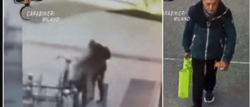 Frame dei Carabinieri di Milano che mostra l’aggressione e l’arresto dell’uomo accusato di aver accoltellato una donna in piazza Gae Aulenti.