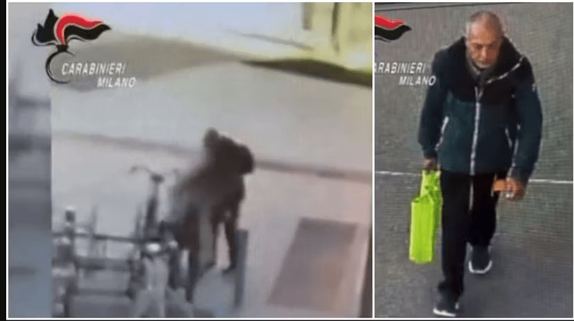 Frame dei Carabinieri di Milano che mostra l’aggressione e l’arresto dell’uomo accusato di aver accoltellato una donna in piazza Gae Aulenti.