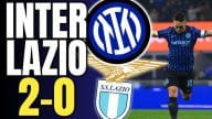 Inter-Lazio 2-0 con Lautaro esultante e loghi dei club dopo la vittoria nerazzurra in Serie A
