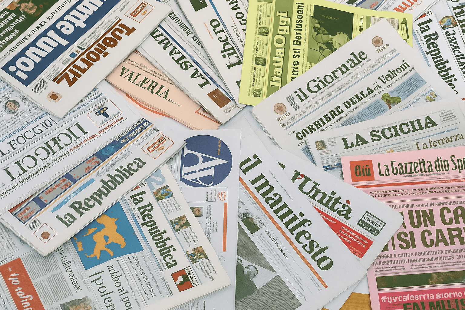 Immagine realistica e colorata che mostra giornali italiani e internazionali sparsi su un tavolo, simbolo della rassegna stampa quotidiana di oggi 2 novembre 2025 su Notizie Essenziali.