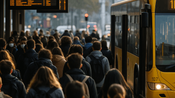 Persone in attesa in una stazione o fermata autobus durante gli scioperi di novembre 2025 in Italia. Atmosfera realistica e quotidiana, luce naturale.