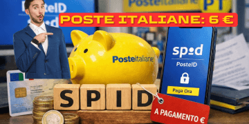 Schermata dell'app PosteID con delle monete sopra, simbolo del nuovo SPID a pagamento Poste Italiane.