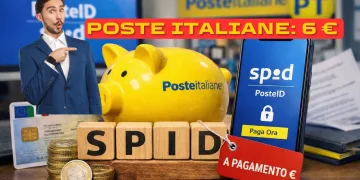 Schermata dell'app PosteID con delle monete sopra, simbolo del nuovo SPID a pagamento Poste Italiane.